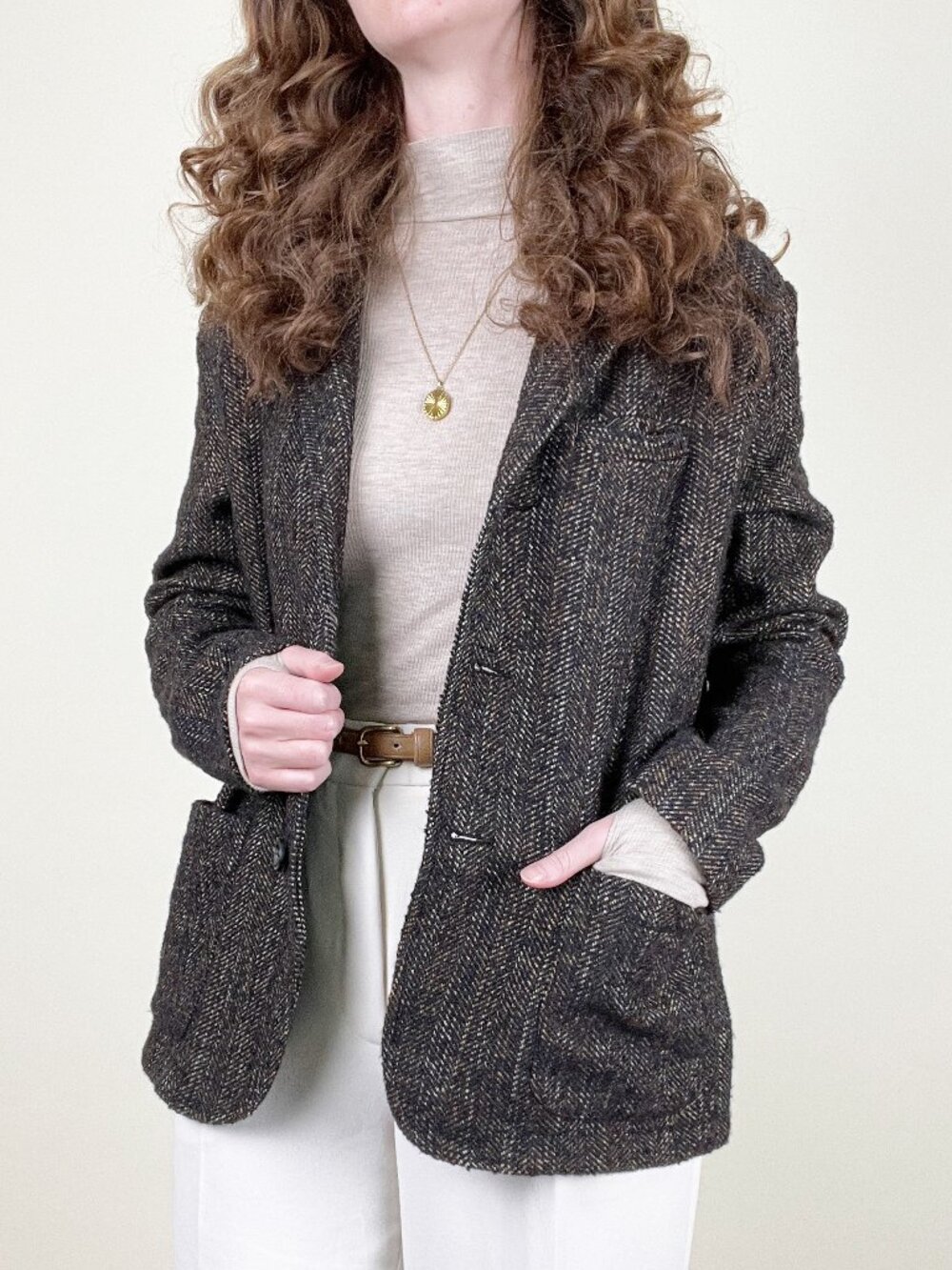 New Tweed Blazer Jacket Peacoat Wool Oversized Field Coat Euro Preppy Academia